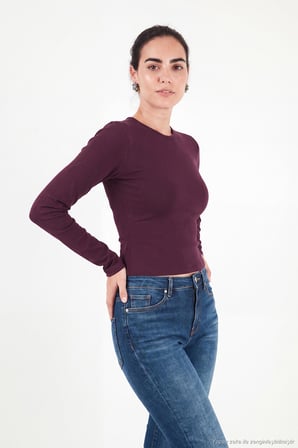 Lela Pamuklu Bisiklet Yaka Crop Bluz Kadın BLUZ 5867060 MÜRDÜM