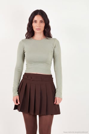 Lela Pamuklu Bisiklet Yaka Crop Bluz Kadın BLUZ 5867060 Olive