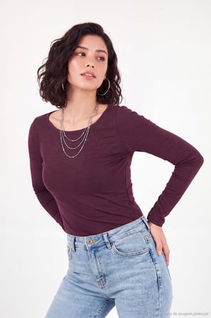 Lela Kayık Yaka Basic Uzun Kollu Bluz Kadın BLUZ 5867061 MÜRDÜM