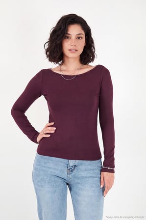 Lela Kayık Yaka Basic Uzun Kollu Bluz Kadın BLUZ 5867061 MÜRDÜM