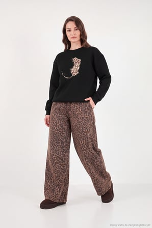 Lela Pamuklu Bisiklet Yaka Şardonlu Sweat Kadın SWEAT 5867116 SİYAH
