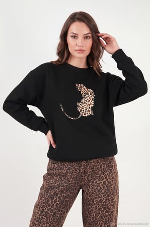 Lela Pamuklu Bisiklet Yaka Şardonlu Sweat Kadın SWEAT 5867116 SİYAH