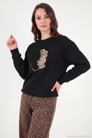 Lela Pamuklu Bisiklet Yaka Şardonlu Sweat Kadın SWEAT 5867116 SİYAH