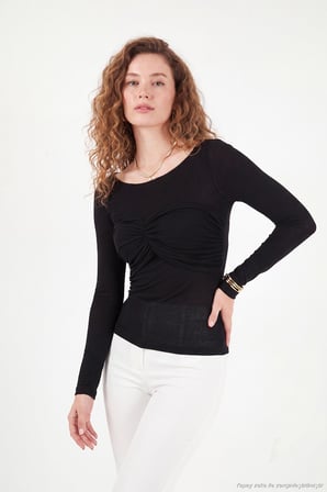 Lela Göğüs Drape Detaylı Kayık Yaka Bluz Kadın BLUZ 5867117 SİYAH
