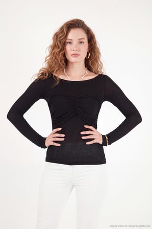 Lela Göğüs Drape Detaylı Kayık Yaka Bluz Kadın BLUZ 5867117 SİYAH