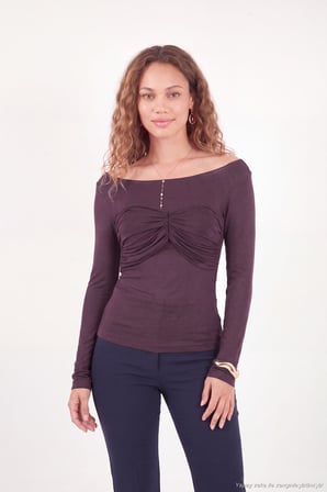 Lela Göğüs Drape Detaylı Kayık Yaka Bluz Kadın BLUZ 5867117 BORDO