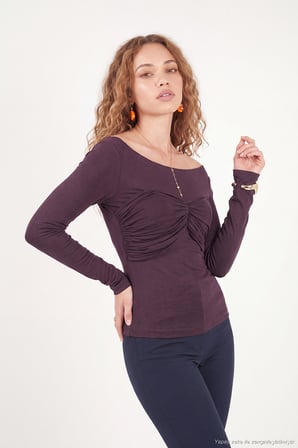 Lela Göğüs Drape Detaylı Kayık Yaka Bluz Kadın BLUZ 5867117 BORDO