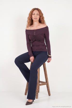 Lela Göğüs Drape Detaylı Kayık Yaka Bluz Kadın BLUZ 5867117 BORDO