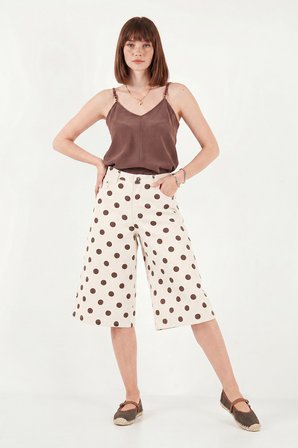 Lela Pamuklu Puantiyeli Relaxed Fit Yüksek Bel Şort Bayan ŞORT 668YP5633 TAŞ-KAHVE