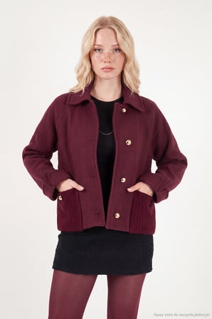 Lela Düğmeli Yün Karışımlı Cep Detaylı Mont Kadın MONT 6811140 BORDO