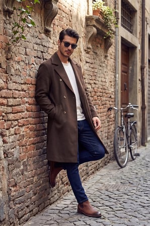 Buratti Loose Fit Kruvaze Yaka Uzun Astarlı Kaşe Kaban Erkek KABAN 681003 KAHVE