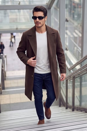 Buratti Loose Fit Kruvaze Yaka Uzun Astarlı Kaşe Kaban Erkek KABAN 681003 KAHVE