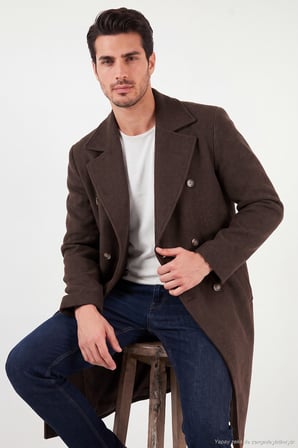Buratti Loose Fit Kruvaze Yaka Uzun Astarlı Kaşe Kaban Erkek KABAN 681003 KAHVE