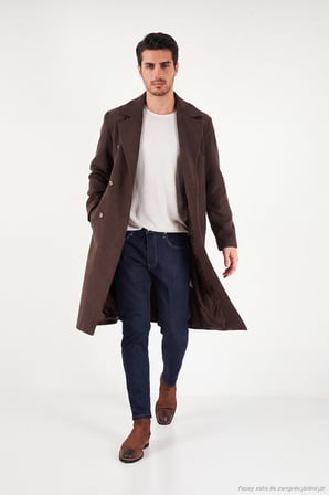 Buratti Loose Fit Kruvaze Yaka Uzun Astarlı Kaşe Kaban Erkek KABAN 681003 KAHVE