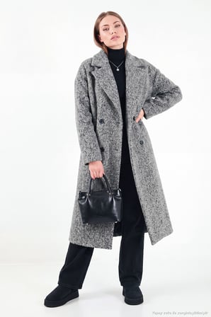 Lela Oversize Fit Mono Yaka Düğmeli Buklet Uzun Kaşe Kaban Kadın KABAN 6811997 ANTRASİT