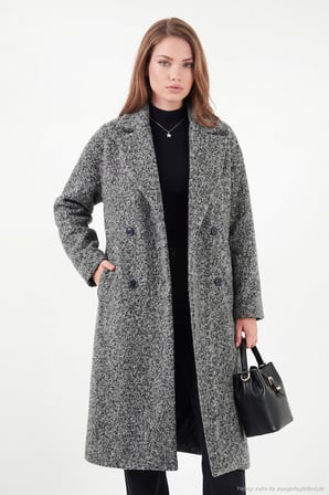 Lela Oversize Fit Mono Yaka Düğmeli Buklet Uzun Kaşe Kaban Kadın KABAN 6811997 ANTRASİT