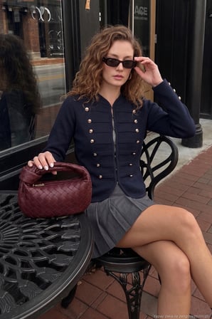 Lela Napolyon Stil Çift Sıra Düğmeli Kadın Örme Hırka HIRKA 680HI00190 LACİVERT