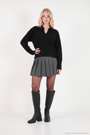Lela Yumuşak Dokulu Regular Fit Polo Yaka Kazak Kadın KAZAK 680KZ00163 SİYAH