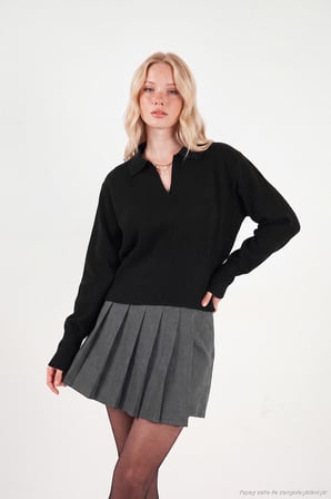 Lela Yumuşak Dokulu Regular Fit Polo Yaka Kazak Kadın KAZAK 680KZ00163 SİYAH