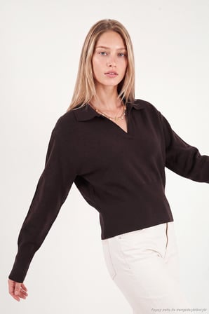 Lela Yumuşak Dokulu Regular Fit Polo Yaka Kazak Kadın KAZAK 680KZ00163 KAHVE