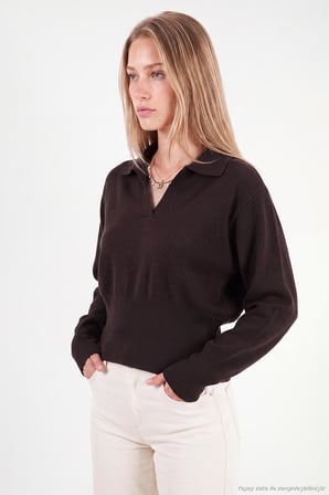 Lela Yumuşak Dokulu Regular Fit Polo Yaka Kazak Kadın KAZAK 680KZ00163 KAHVE