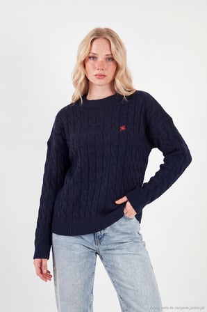 Lela At Nakışlı Saç Örgü Bisiklet Yaka Triko Kazak Kadın KAZAK 680KZ00168 LACİVERT