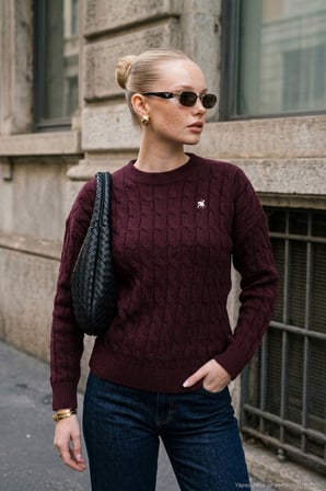 Lela At Nakışlı Saç Örgü Bisiklet Yaka Triko Kazak Kadın KAZAK 680KZ00168 BORDO