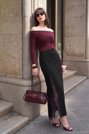 Lela Triko Dantelli Yırtmaç Detaylı Maxi Boy Etek Kadın ETEK 680ET00117 SİYAH