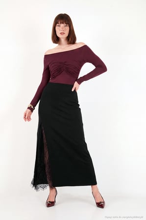 Lela Triko Dantelli Yırtmaç Detaylı Maxi Boy Etek Kadın ETEK 680ET00117 SİYAH
