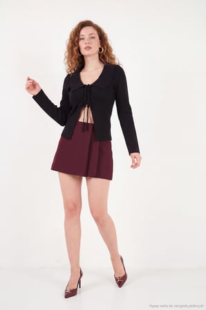 Lela Bebe Yaka Önü Bağlama Detaylı Triko Hırka Kadın HIRKA 680HI00087 SİYAH