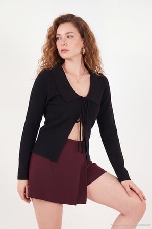 Lela Bebe Yaka Önü Bağlama Detaylı Triko Hırka Kadın HIRKA 680HI00087 SİYAH