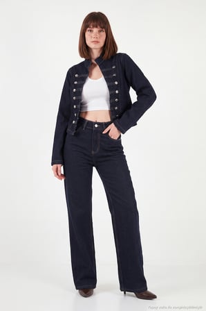 Lela Pamuklu Yüksek Bel Bol Paça Jeans Kadın KOT PANTOLON 7031006 KOYU MAVİ