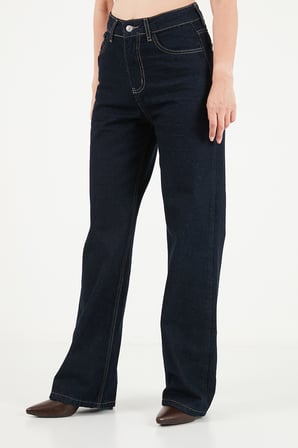 Lela Pamuklu Yüksek Bel Bol Paça Jeans Kadın KOT PANTOLON 7031006 KOYU MAVİ