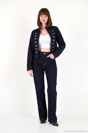 Lela Pamuklu Yüksek Bel Bol Paça Jeans Kadın KOT PANTOLON 7031006 KOYU MAVİ