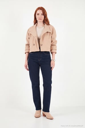 Lela Pamuklu Yüksek Bel Düz Paça Jeans Kadın KOT PANTOLON 7031007 KOYU MAVİ