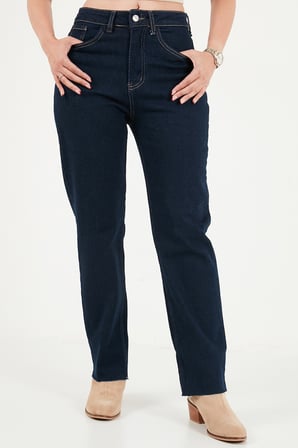 Lela Pamuklu Yüksek Bel Düz Paça Jeans Kadın KOT PANTOLON 7031007 KOYU MAVİ
