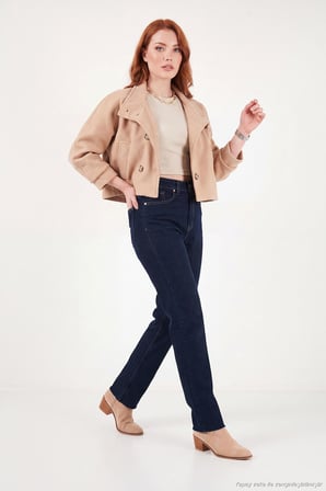 Lela Pamuklu Yüksek Bel Düz Paça Jeans Kadın KOT PANTOLON 7031007 KOYU MAVİ