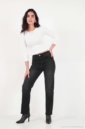 Lela Pamuklu Yüksek Bel Düz Paça Jeans Kadın KOT PANTOLON 7031007 SİYAH