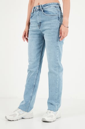 Lela Pamuklu Yüksek Bel Düz Paça Jeans Kadın KOT PANTOLON 7031007 MAVİ