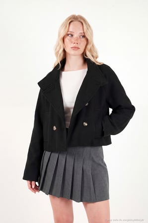 Lela Dik Yaka Düğmeli Kısa Kaşe Mont Kadın KAŞE MONT 611AW115 SİYAH