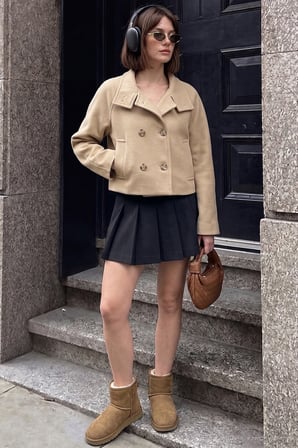 Lela Dik Yaka Düğmeli Kısa Kaşe Mont Kadın KAŞE MONT 611AW115 CAMEL
