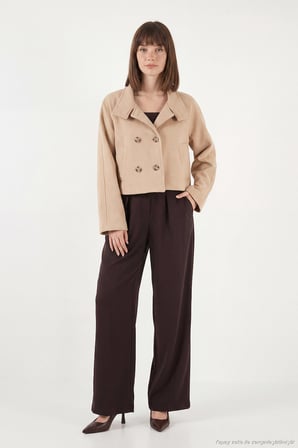 Lela Dik Yaka Düğmeli Kısa Kaşe Mont Kadın KAŞE MONT 611AW115 CAMEL