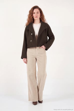 Lela Dik Yaka Düğmeli Kısa Kaşe Mont Kadın KAŞE MONT 611AW115 KAHVE