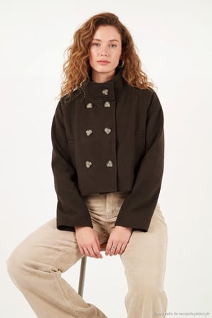 Lela Dik Yaka Düğmeli Kısa Kaşe Mont Kadın KAŞE MONT 611AW115 KAHVE