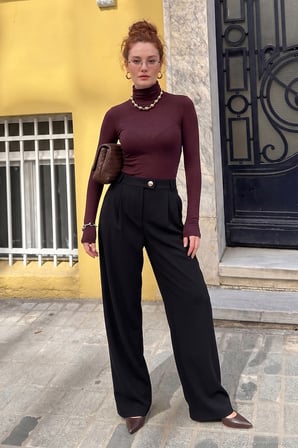 Lela Yüksek Bel Pileli Bol Paça Pantolon Kadın PANTOLON 611PL131 SİYAH
