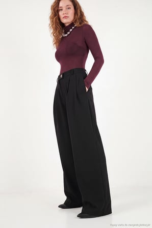 Lela Yüksek Bel Pileli Bol Paça Pantolon Kadın PANTOLON 611PL131 SİYAH