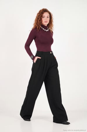 Lela Yüksek Bel Pileli Bol Paça Pantolon Kadın PANTOLON 611PL131 SİYAH