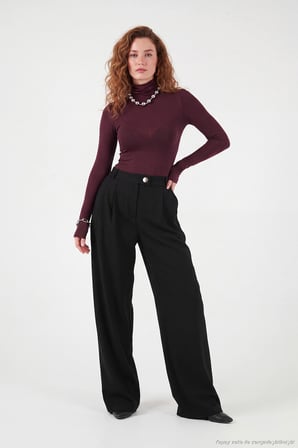 Lela Yüksek Bel Pileli Bol Paça Pantolon Kadın PANTOLON 611PL131 SİYAH