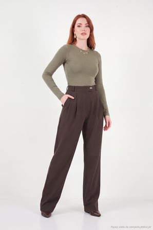 Lela Yüksek Bel Pileli Bol Paça Pantolon Kadın PANTOLON 611PL131 KAHVE