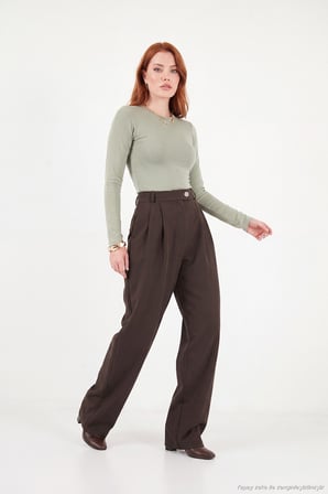 Lela Yüksek Bel Pileli Bol Paça Pantolon Kadın PANTOLON 611PL131 KAHVE